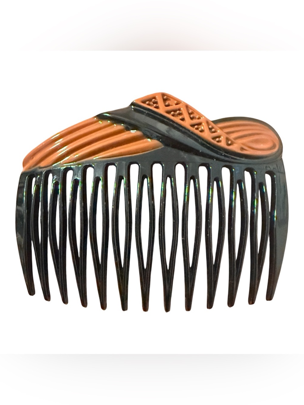 1970’s French Carved Hair Comb in Black and Brown, Made in France, Deadstock